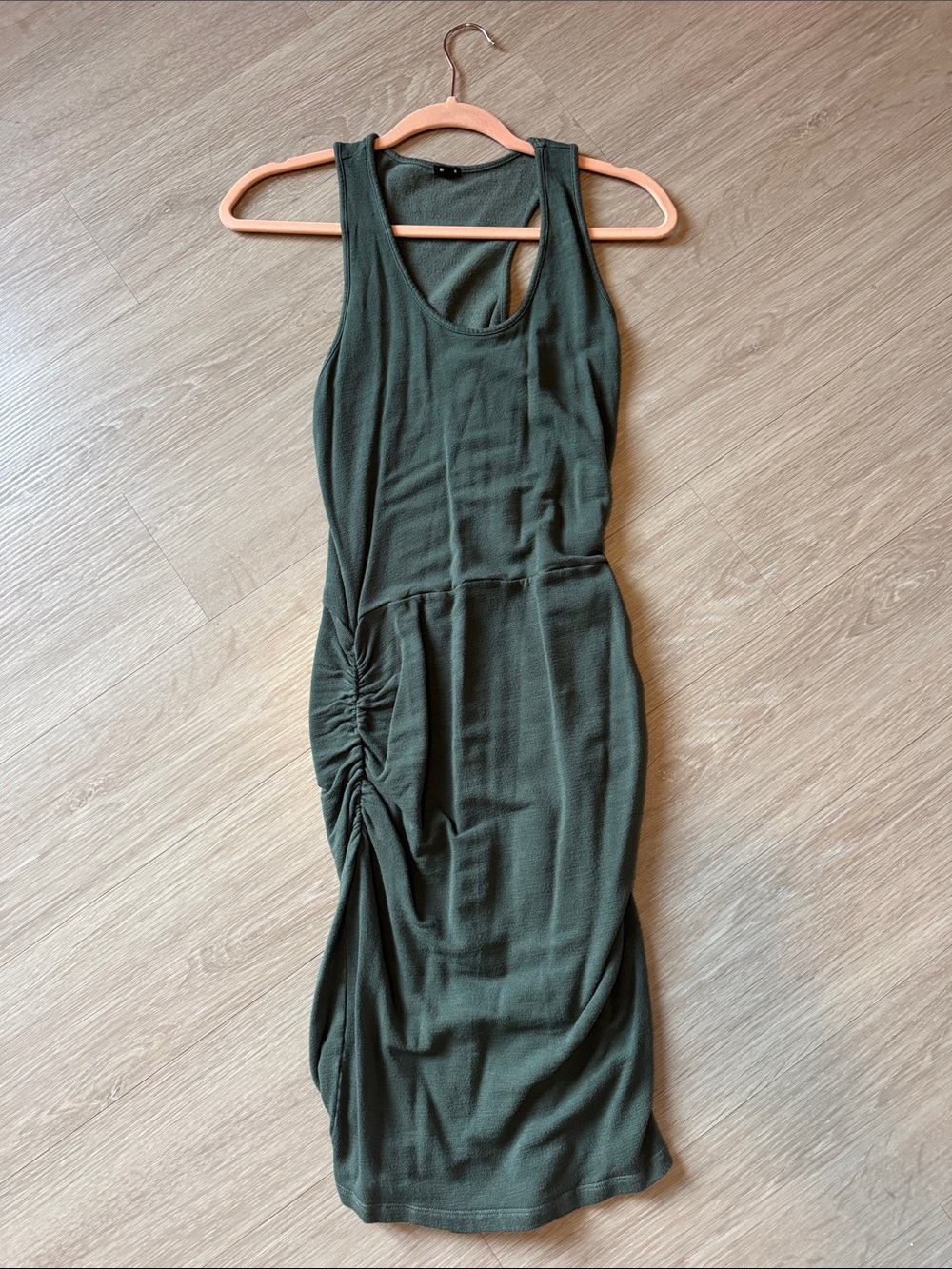 Monrow Olive Green Sleeveless Ruched Midi Dress